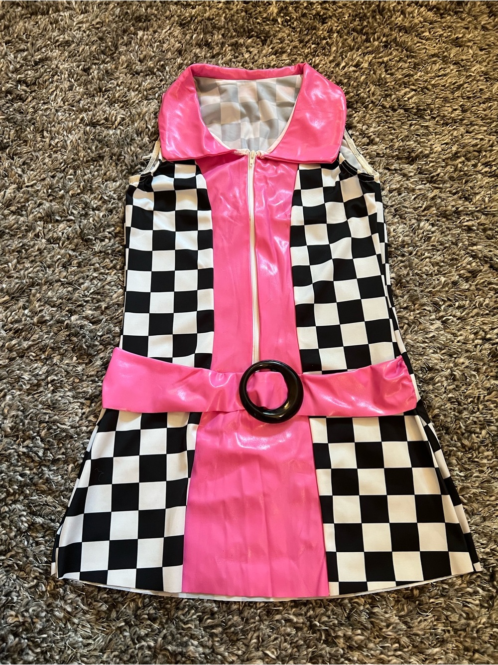Girls' Pink & Black Checkerboard Retro Racer Dance Costume - Child large